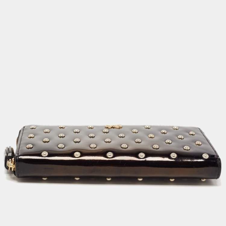 Pre Owned Anya Hindmarch Black Patent Leather Studded Zip Around Wallet