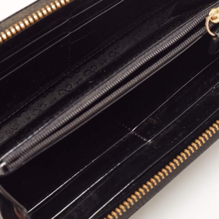 Pre Owned Anya Hindmarch Black Patent Leather Studded Zip Around Wallet