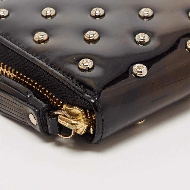 Pre Owned Anya Hindmarch Black Patent Leather Studded Zip Around Wallet