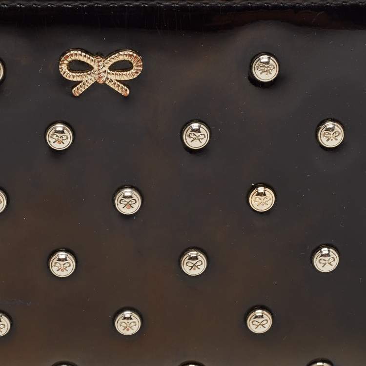 Pre Owned Anya Hindmarch Black Patent Leather Studded Zip Around Wallet
