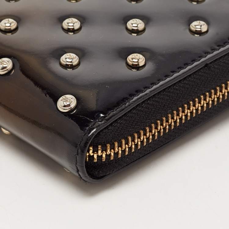 Pre Owned Anya Hindmarch Black Patent Leather Studded Zip Around Wallet