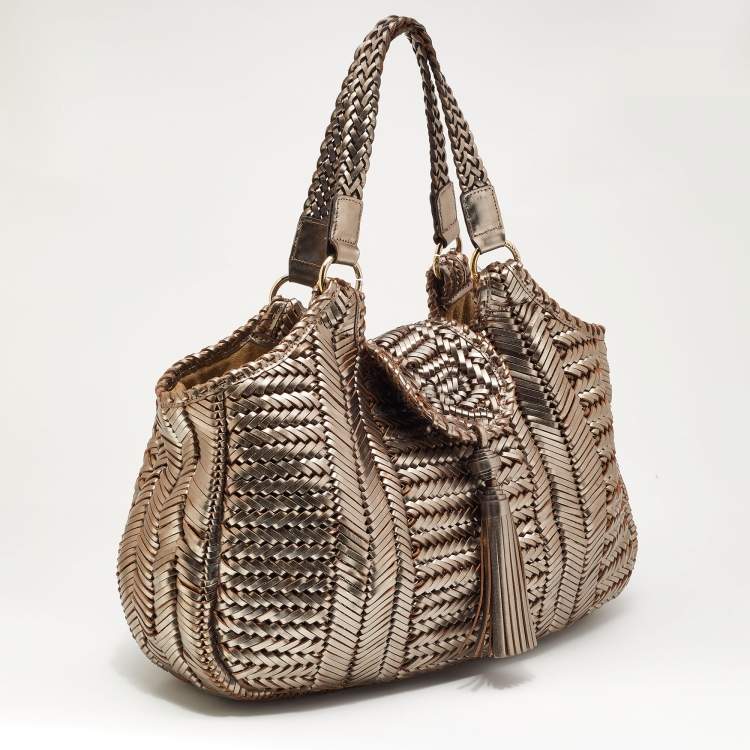 Pre Owned Anya Hindmarch Metallic Woven Leather Hobo