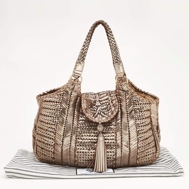 Pre Owned Anya Hindmarch Metallic Woven Leather Hobo