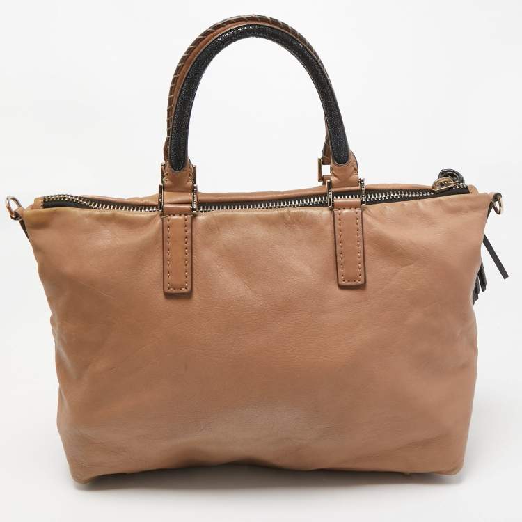 Pre Owned Anya Hindmarch Beige Leather and Stingray Embossed Tassel Zip Tote