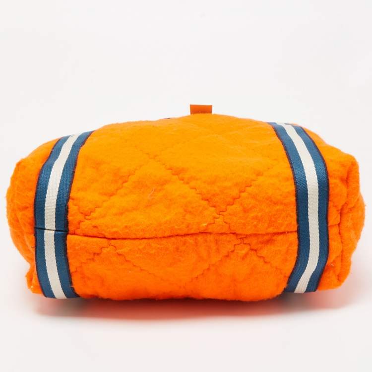 Pre Owned Anya Hindmarch Blue/Orange Quilted Wool and Satin "It Takes A Village" Collection Tote