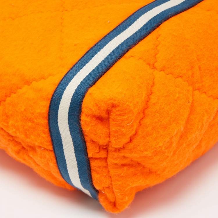 Pre Owned Anya Hindmarch Blue/Orange Quilted Wool and Satin "It Takes A Village" Collection Tote