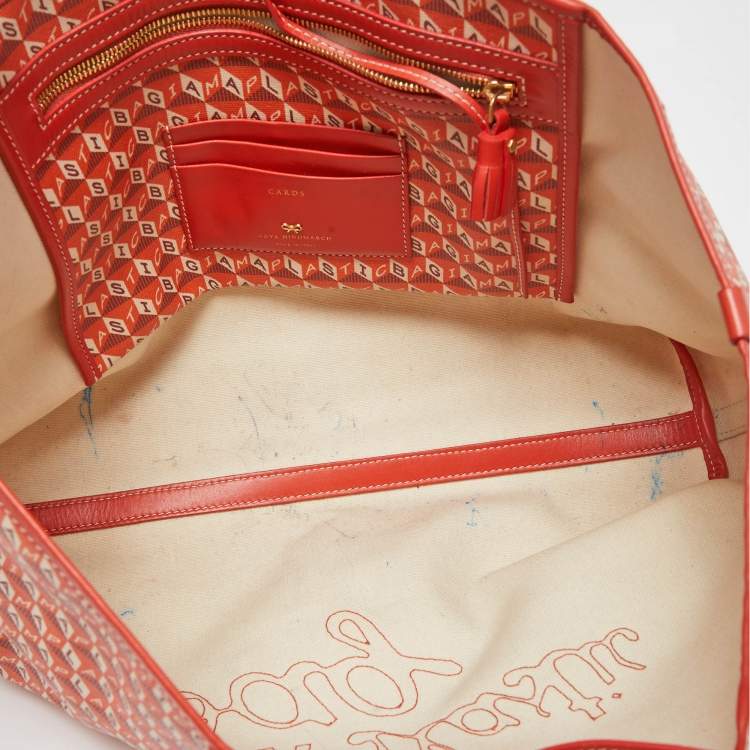 Pre Owned Anya Hindmarch Red/Orange Coated Canvas 'I Am A Plastic Bag' Tote