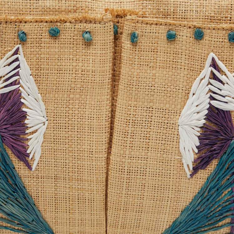 Pre Owned Anya Hindmarch Beige Raffia Zip Pouch