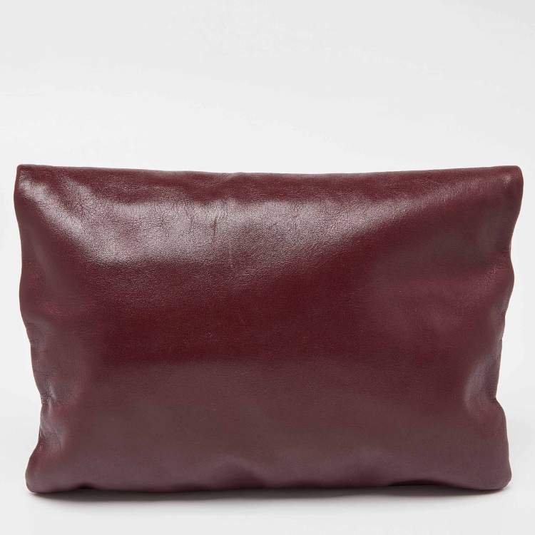 Pre Owned Anya Hindmarch Burgundy Leather Foldover Tassel Crossbody Bag