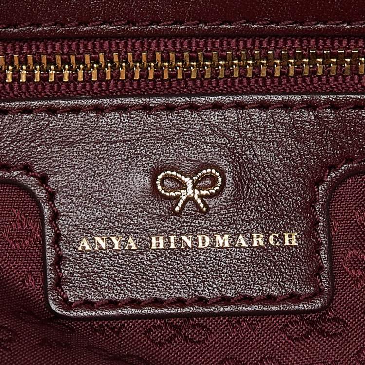 Pre Owned Anya Hindmarch Burgundy Leather Foldover Tassel Crossbody Bag