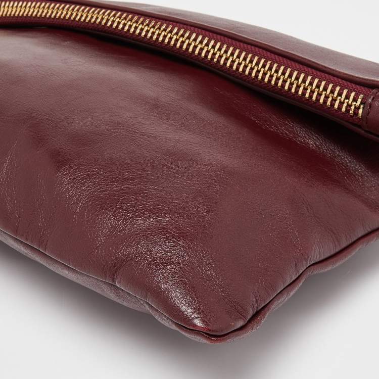 Pre Owned Anya Hindmarch Burgundy Leather Foldover Tassel Crossbody Bag