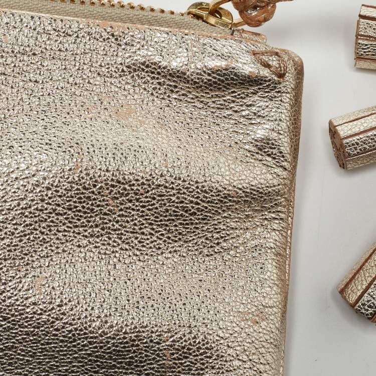 Pre Owned  Anya Hindmarch Gold Leather Tassel Georgiana Clutch 