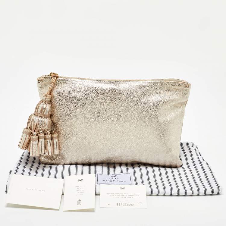 Pre Owned  Anya Hindmarch Gold Leather Tassel Georgiana Clutch 