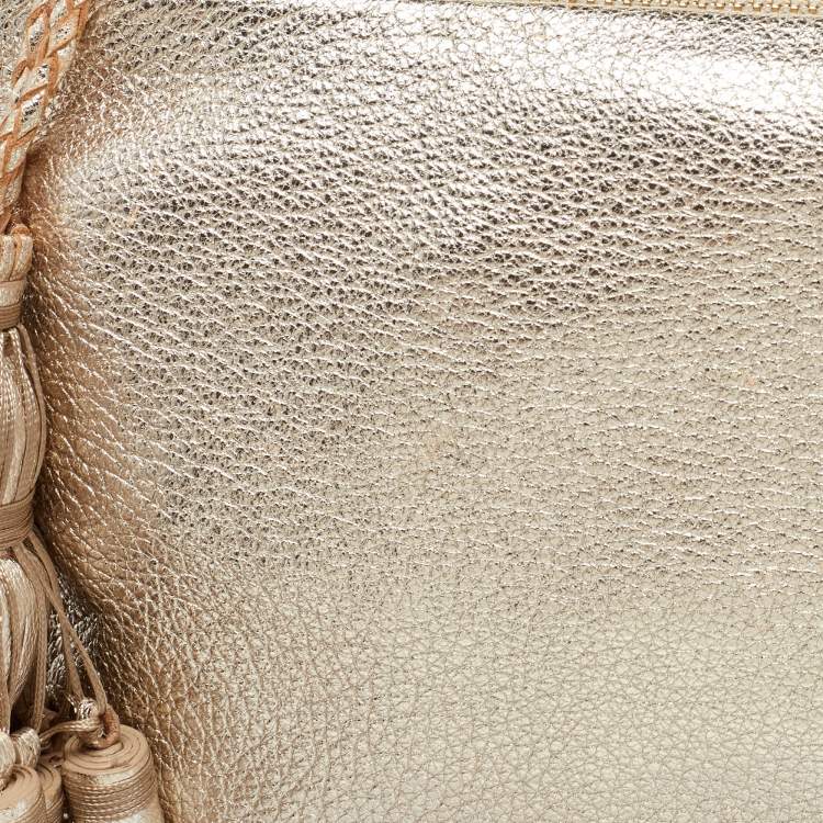 Pre Owned  Anya Hindmarch Gold Leather Tassel Georgiana Clutch 