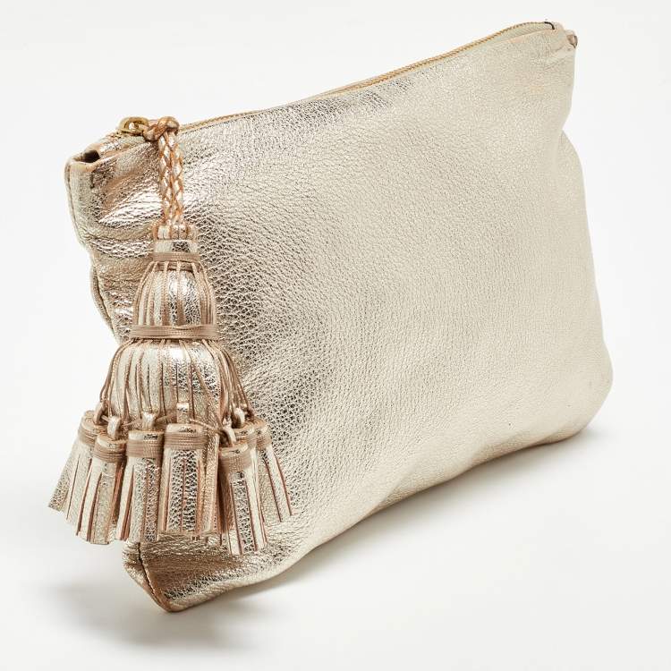 Pre Owned  Anya Hindmarch Gold Leather Tassel Georgiana Clutch 