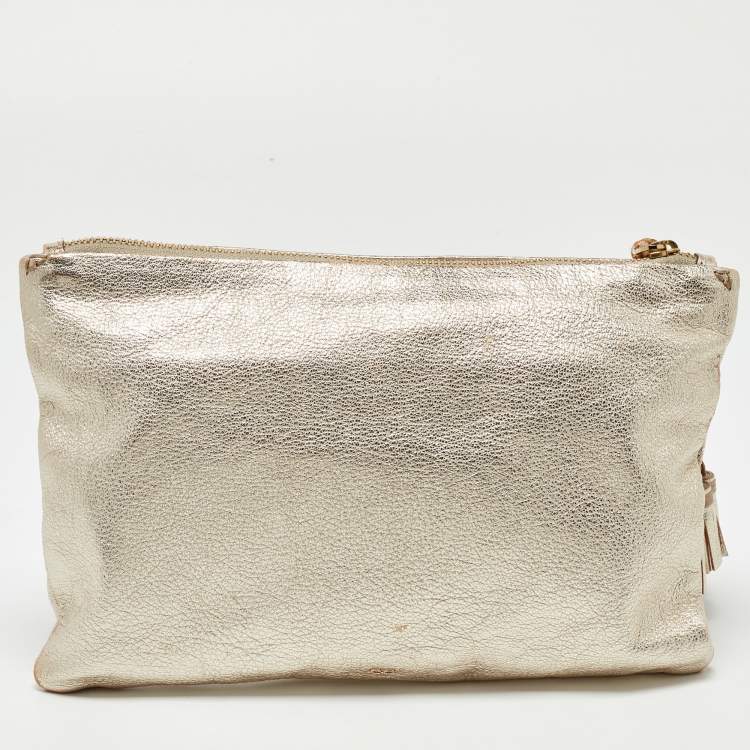Pre Owned  Anya Hindmarch Gold Leather Tassel Georgiana Clutch 