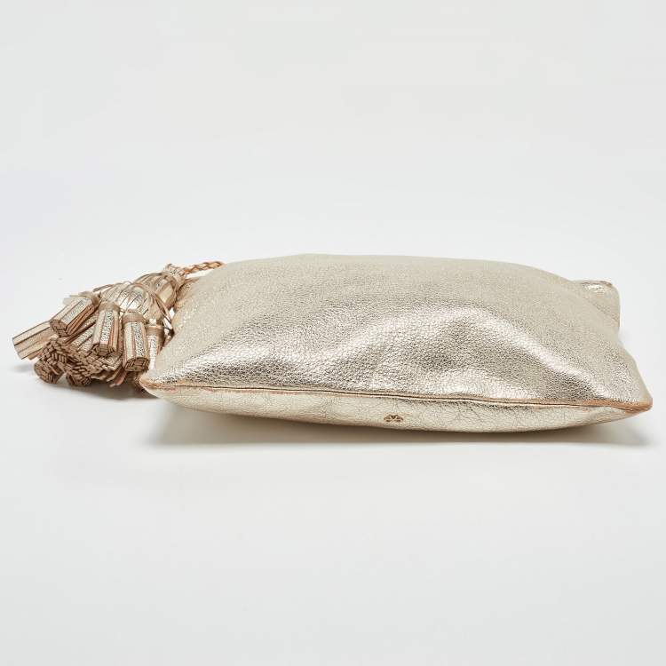 Pre Owned  Anya Hindmarch Gold Leather Tassel Georgiana Clutch 