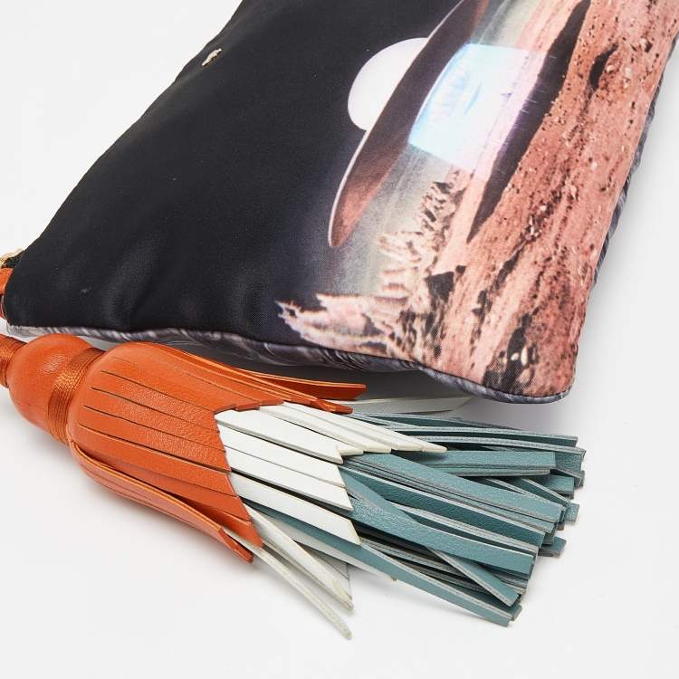 Pre Owned  Anya Hindmarch Multicolor Satin and Leather Tassel Georgiana Clutch 