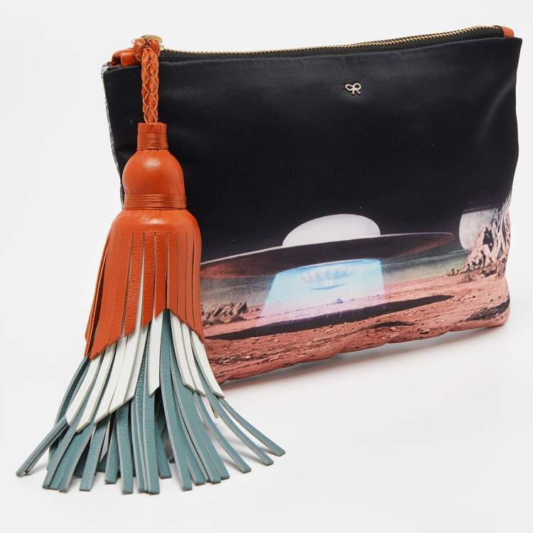 Pre Owned  Anya Hindmarch Multicolor Satin and Leather Tassel Georgiana Clutch 