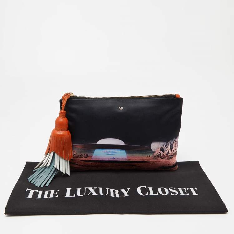 Pre Owned  Anya Hindmarch Multicolor Satin and Leather Tassel Georgiana Clutch 
