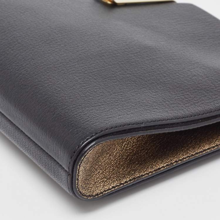 Pre Owned Anya Hindmarch Black Leather Metal Flap Clutch