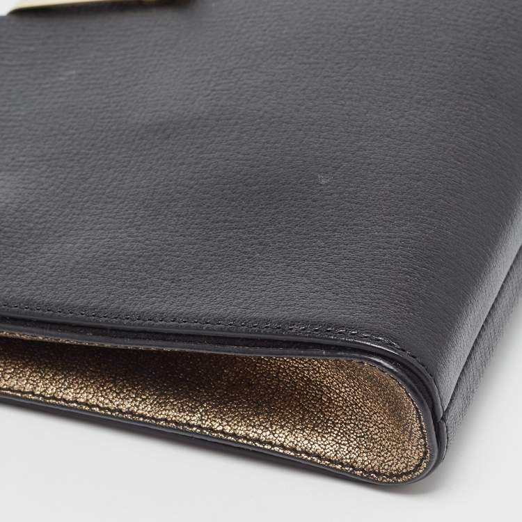 Pre Owned Anya Hindmarch Black Leather Metal Flap Clutch