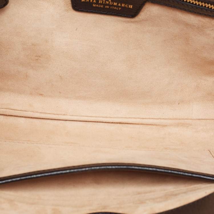 Pre Owned Anya Hindmarch Black Leather Metal Flap Clutch