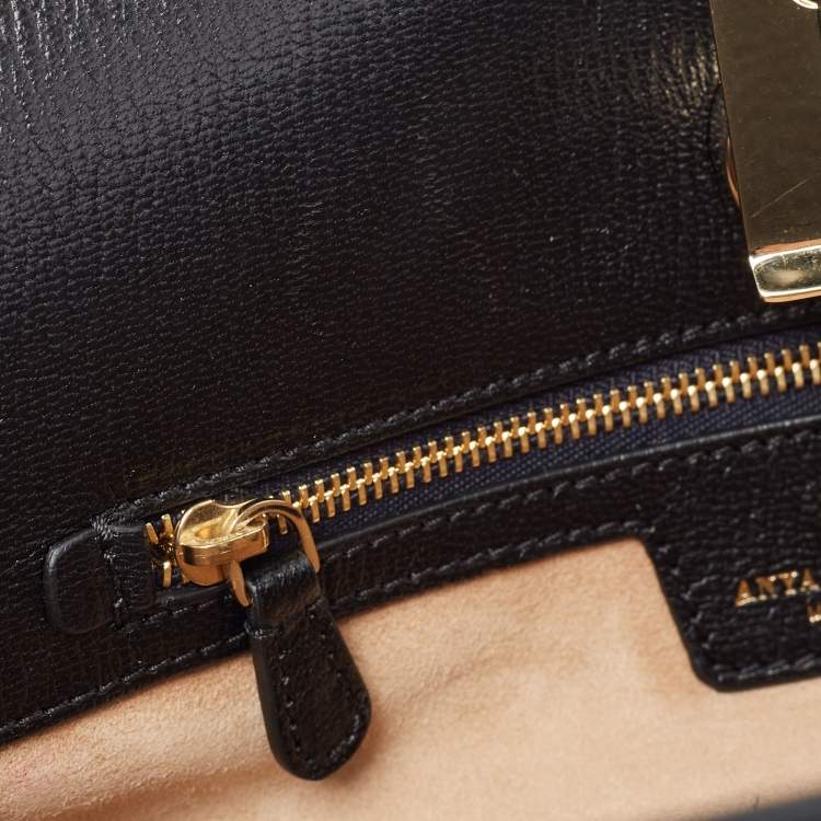 Pre Owned Anya Hindmarch Black Leather Metal Flap Clutch