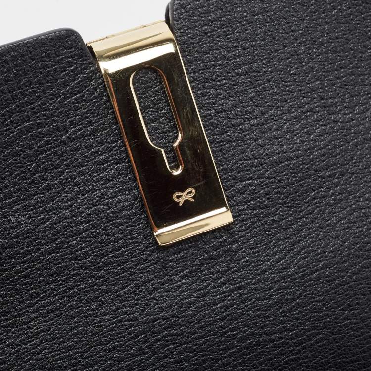 Pre Owned Anya Hindmarch Black Leather Metal Flap Clutch