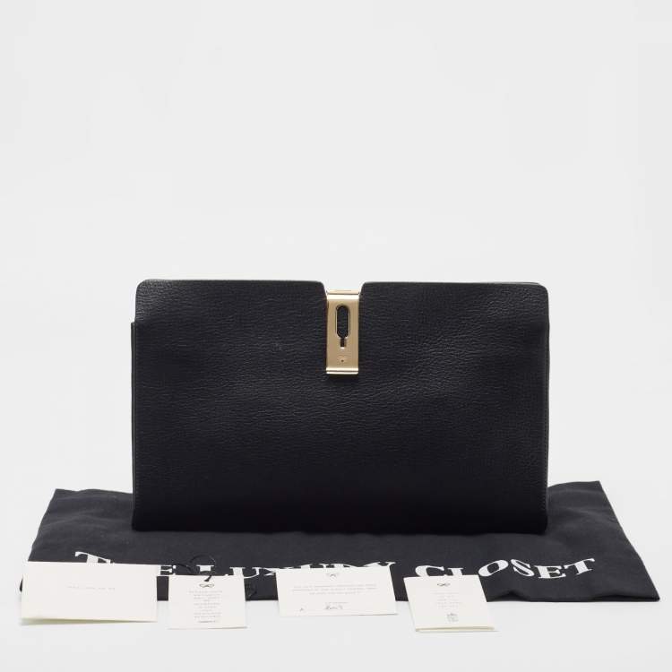 Pre Owned Anya Hindmarch Black Leather Metal Flap Clutch