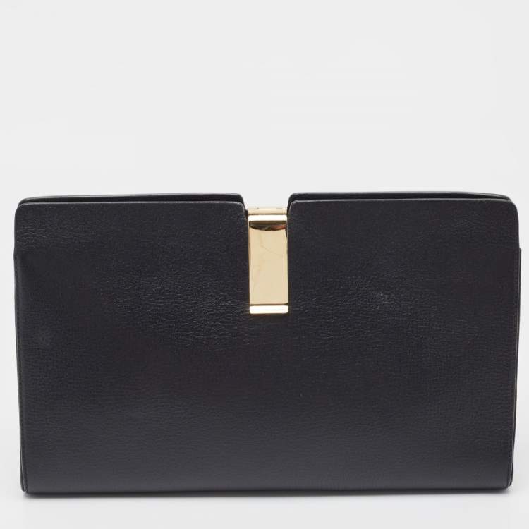 Pre Owned Anya Hindmarch Black Leather Metal Flap Clutch