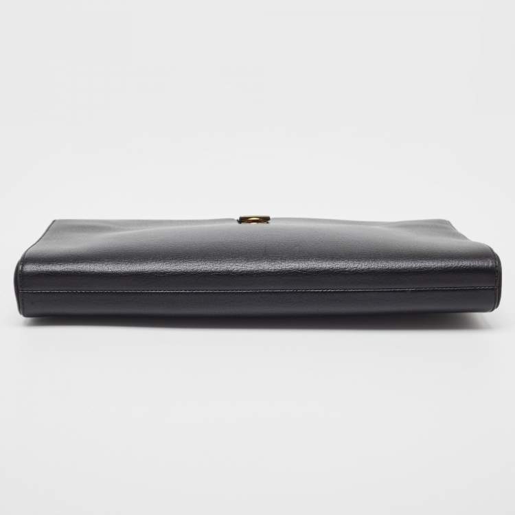 Pre Owned Anya Hindmarch Black Leather Metal Flap Clutch