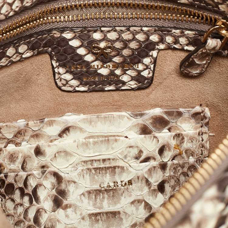 Pre Owned Anya Hindmarch Beige Python Zip Tassel Pouch