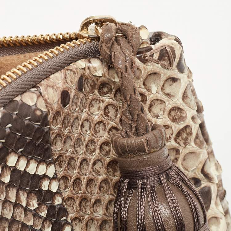 Pre Owned Anya Hindmarch Beige Python Zip Tassel Pouch