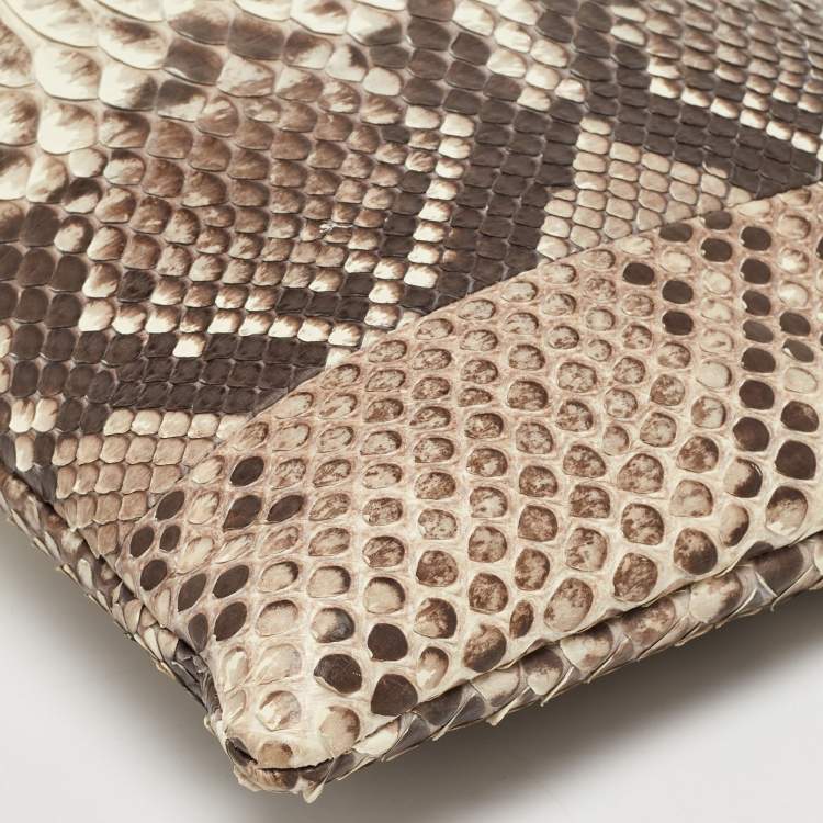 Pre Owned Anya Hindmarch Beige Python Zip Tassel Pouch