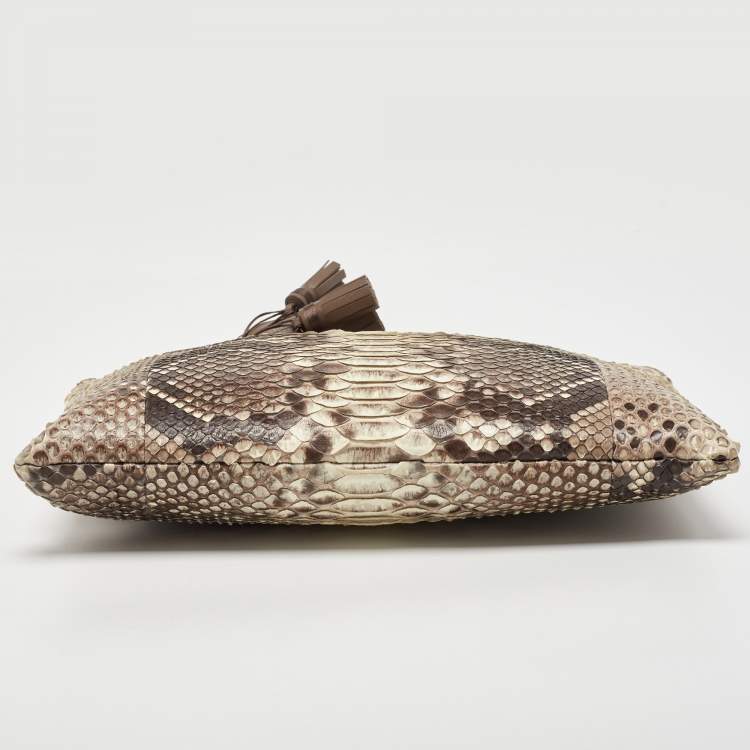 Pre Owned Anya Hindmarch Beige Python Zip Tassel Pouch
