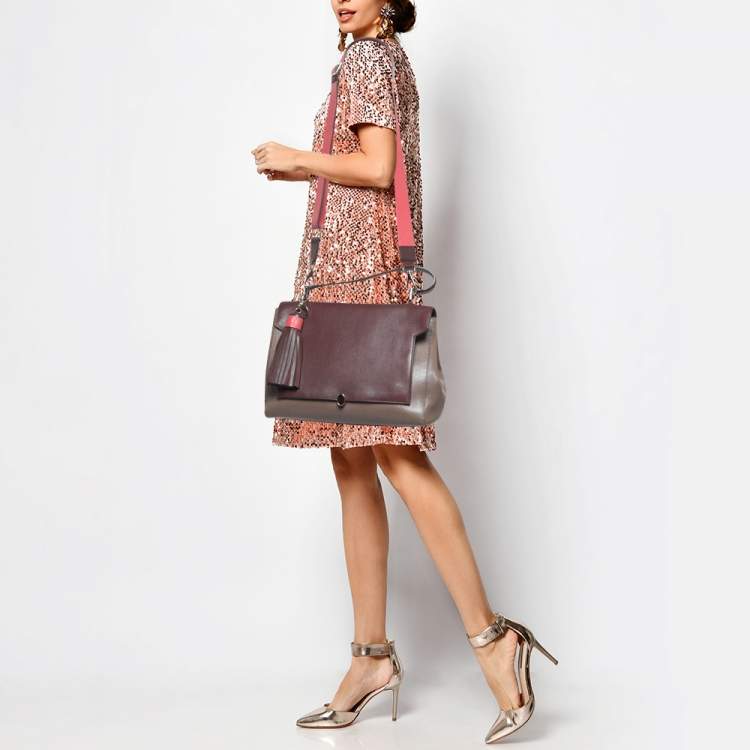 Pre Owned Anya Hindmarch Beige/Burgundy Leather Bathurst Top Handle Bag
