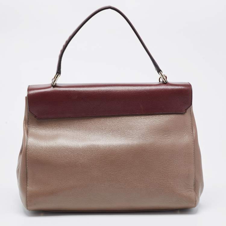 Pre Owned Anya Hindmarch Beige/Burgundy Leather Bathurst Top Handle Bag