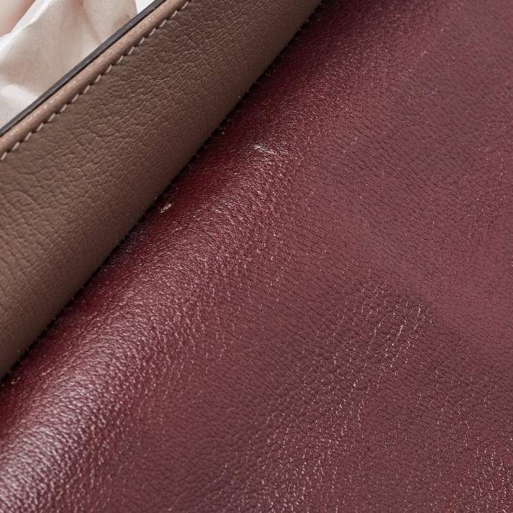 Pre Owned Anya Hindmarch Beige/Burgundy Leather Bathurst Top Handle Bag