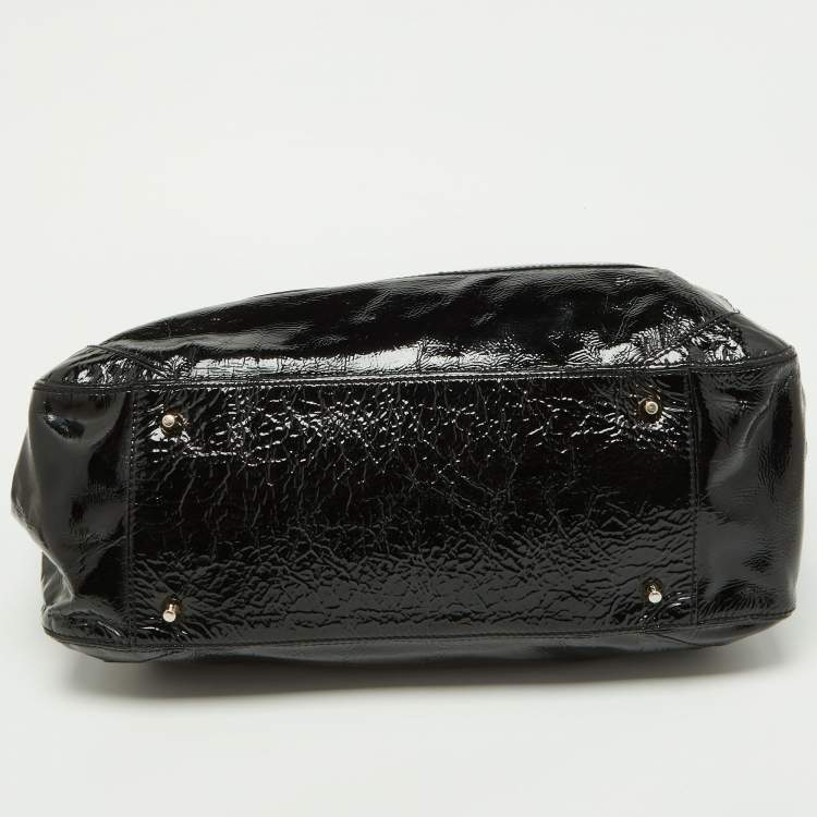 Pre Owned Anya Hindmarch Black Patent Leather Logo Hobo