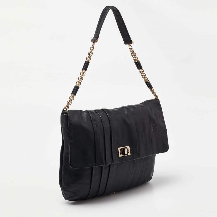 Pre Owned Anya Hindmarch Black Leather Flap Hobo