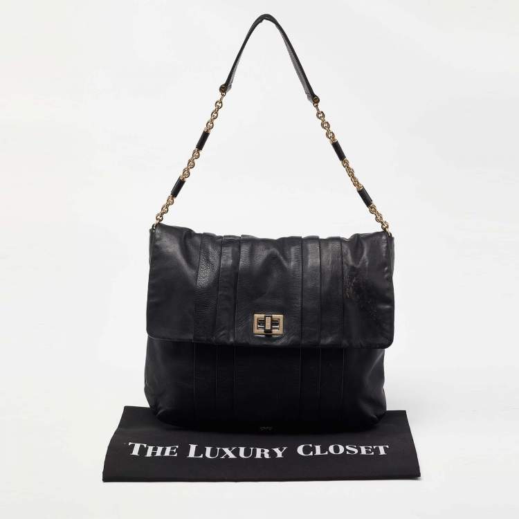Pre Owned Anya Hindmarch Black Leather Flap Hobo