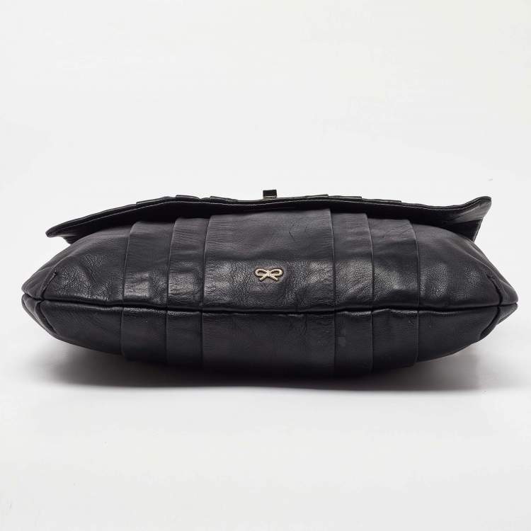 Pre Owned Anya Hindmarch Black Leather Flap Hobo