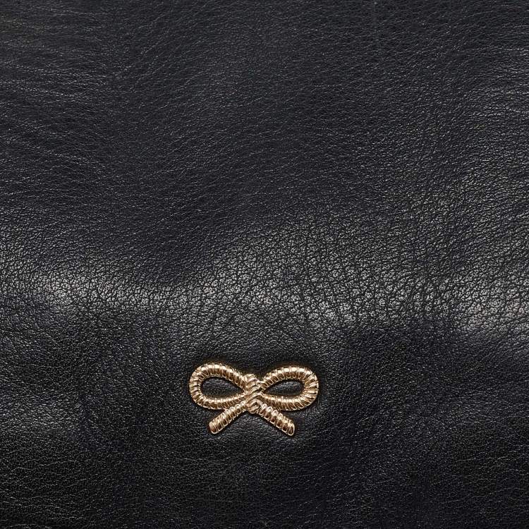 Pre Owned Anya Hindmarch Black Leather Flap Hobo