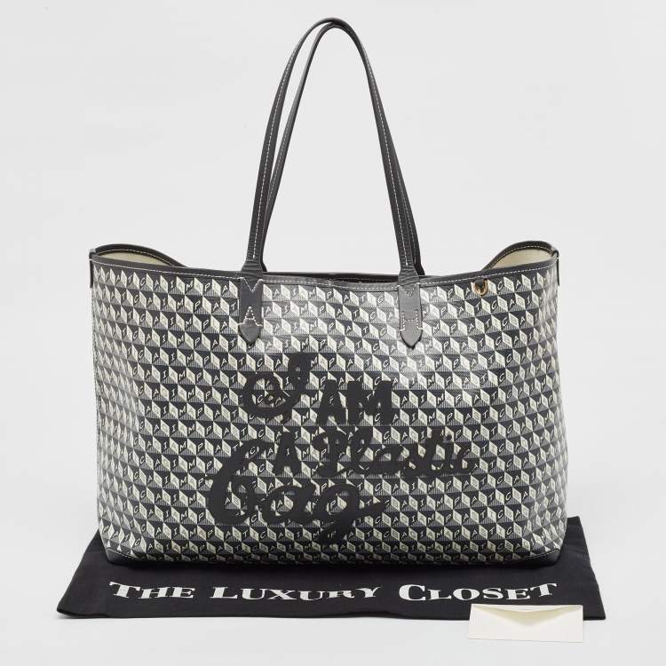 Pre Owned Anya Hindmarch Charcoal Coated Canvas I Am A Plastic Bag Motif Tote