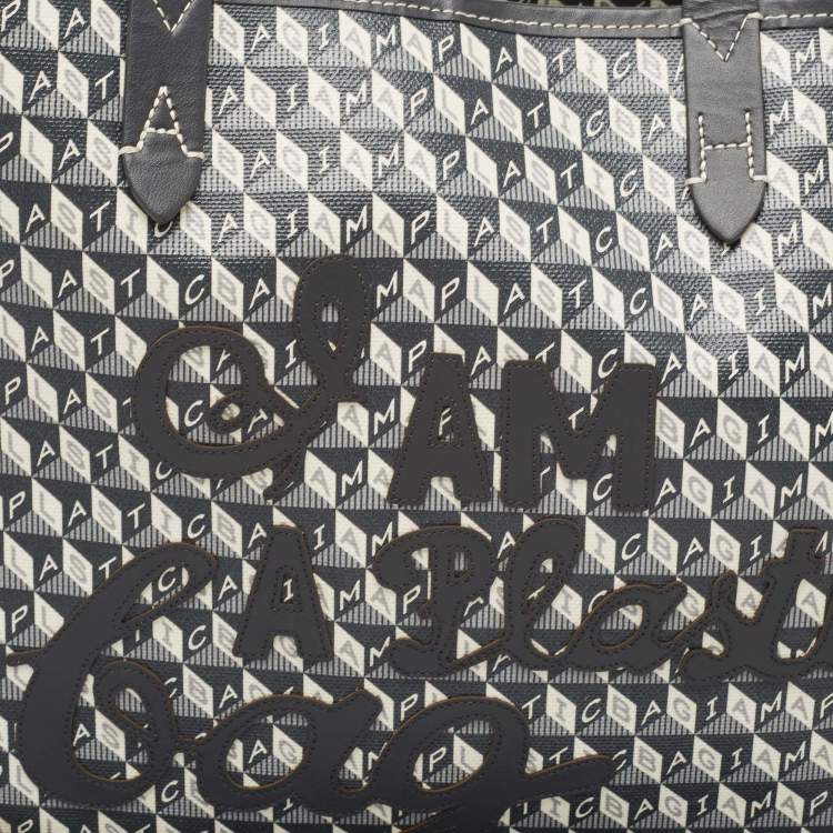 Pre Owned Anya Hindmarch Charcoal Coated Canvas I Am A Plastic Bag Motif Tote