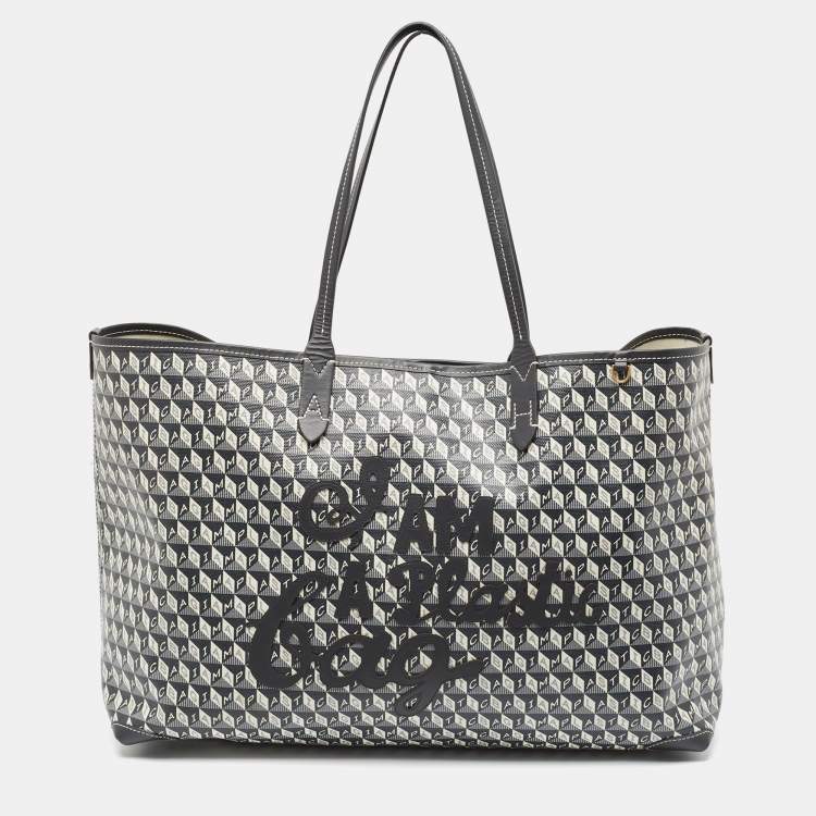 Pre Owned Anya Hindmarch Charcoal Coated Canvas I Am A Plastic Bag Motif Tote