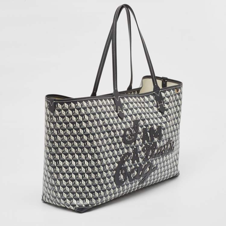 Pre Owned Anya Hindmarch Charcoal Coated Canvas I Am A Plastic Bag Motif Tote
