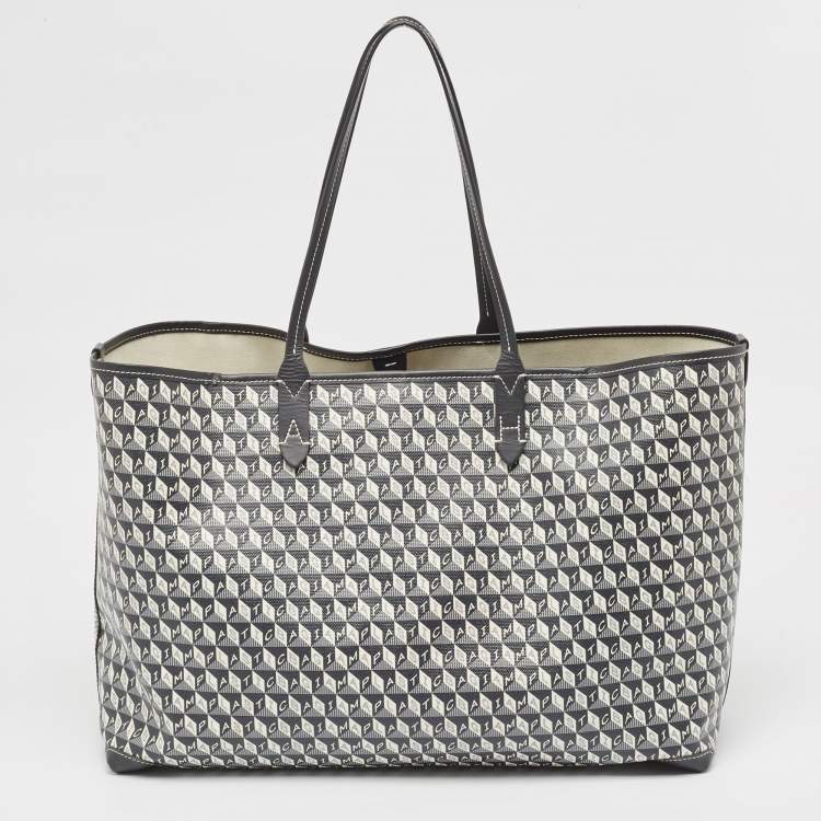 Pre Owned Anya Hindmarch Charcoal Coated Canvas I Am A Plastic Bag Motif Tote