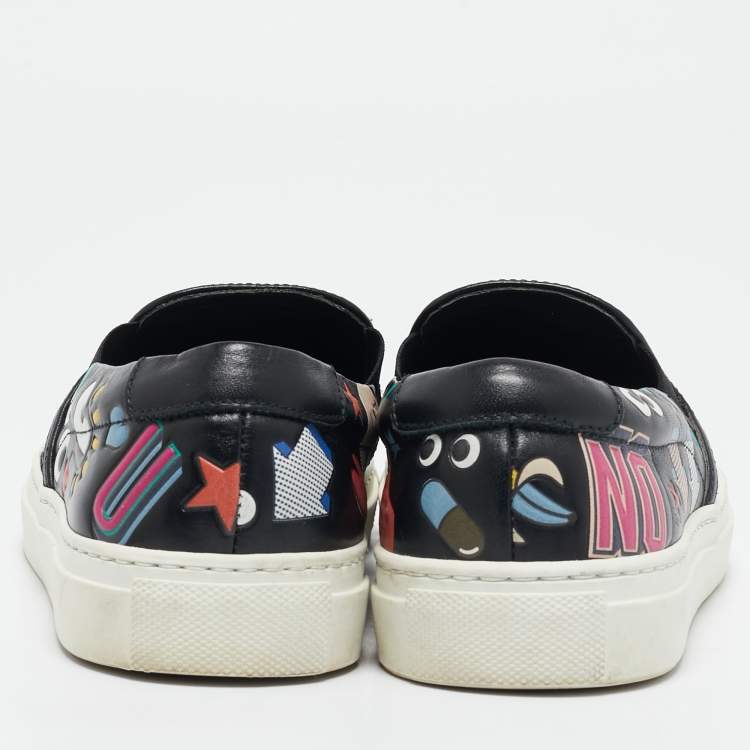 Pre Owned Anya Hindmarch Black Leather Slip On Sneakers Size 35